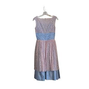 Vintage 50s  Ice Blue taffeta & Pink Lace formal party prom bridesmaid dress
